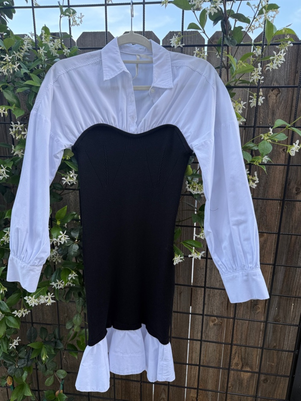Anthropologie Black and White Long Sleeve Layered Knit Shirt Dress